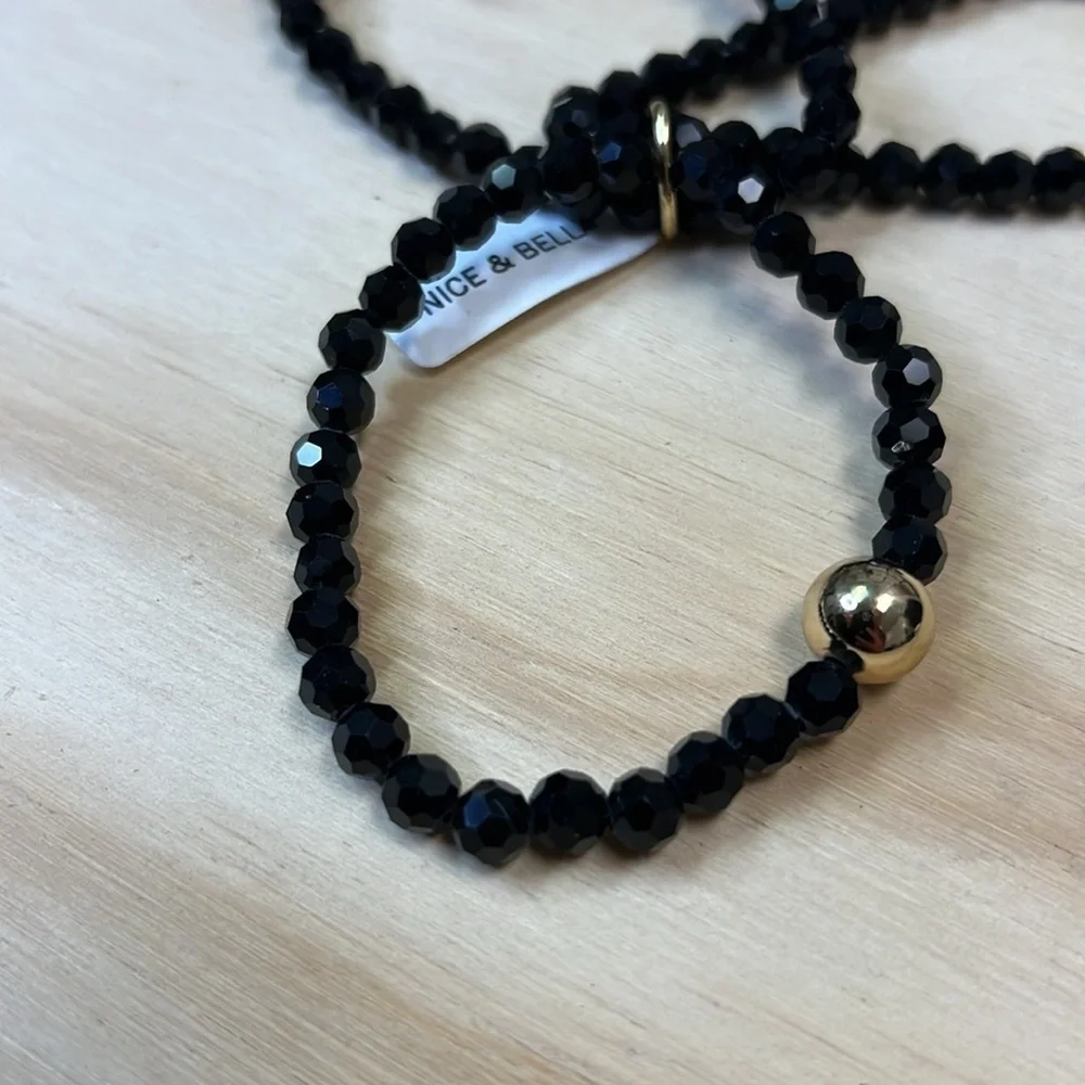 Set of 3 Black Spinel Bracelets with 18K Gold Plated Charms